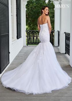 Style 6207 Mary's White Size 6 Corset 6207 Floor Length Tall Height Tulle Mermaid Dress on Queenly