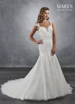 Style MB4041 Mary's White Size 10 Tall Height Train Cap Sleeve Floor Length Mermaid Dress on Queenly
