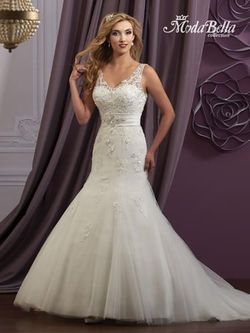 Style 3Y619 Mary's White Size 2 V Neck Tall Height Lace Floor Length Mermaid Dress on Queenly