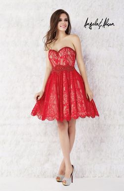 Style 52009 Angela and Alison Red Size 6 Lace Homecoming Midi Cocktail Dress on Queenly