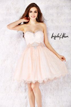 Style 52009 Angela and Alison Nude Size 12 Flare Homecoming Plus Size Lace Cocktail Dress on Queenly