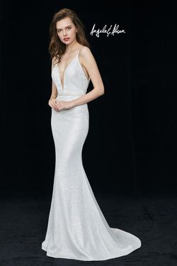 Style 81086 Angela and Alison Silver Size 8 Floor Length 81086 Tall Height Plunge Mermaid Dress on Queenly
