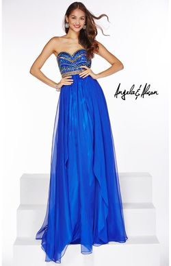 Style 51071 Angela and Alison Blue Size 2 Black Tie Floor Length Strapless A-line Dress on Queenly
