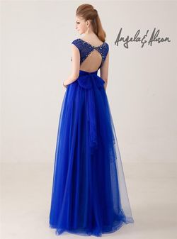 Style 41031 Angela and Alison Royal Blue Size 6 Cut Out Sheer Prom A-line Dress on Queenly