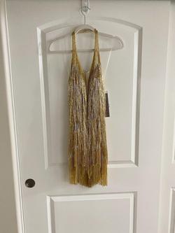Jovani Gold Size 0 Holiday Fringe Cocktail Dress on Queenly