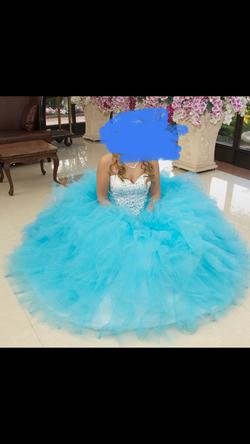 Mori lee Blue Size 10 Lace Ball gown on Queenly