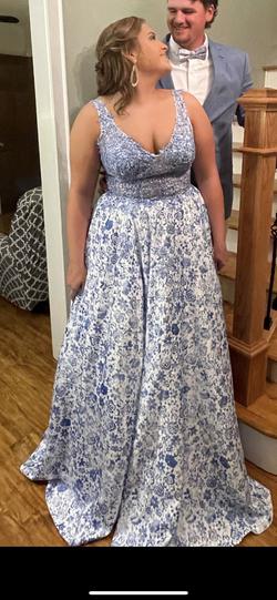 JVN Blue Size 14 Plus Size Prom A-line Dress on Queenly