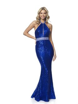Style 11969 Blush Prom Blue Size 12 Keyhole Sequined Prom Mermaid Dress on Queenly