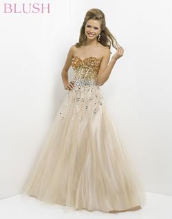Style 5314 Blush Prom Gold Size 6 Tall Height Pageant Floor Length Ball gown on Queenly