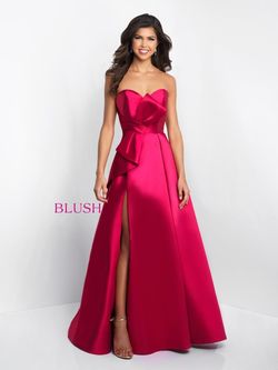Style C1053 Blush Prom Red Size 12 Prom Strapless Silk Satin Side slit Dress on Queenly