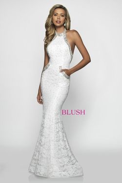 Style C2021 Blush Prom White Size 0 Tall Height Halter Pageant Mermaid Dress on Queenly