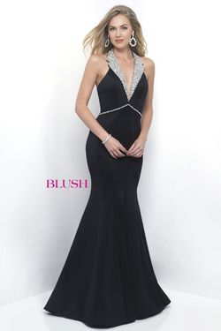 Style 11298 Blush Prom Black Size 12 Floor Length Halter Mermaid Dress on Queenly