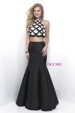 Style 11240 Blush Prom Black Size 8 Two Piece Tall Height Prom Ivory Mermaid Dress on Queenly