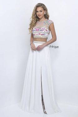 Style 287_Intrigue Blush Prom White Size 4 Cap Sleeve Floor Length Tall Height Side slit Dress on Queenly