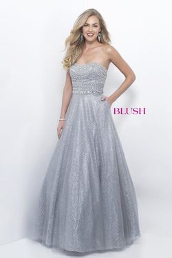 Style 5615 Blush Prom Silver Size 4 Floor Length Strapless Ball gown on Queenly