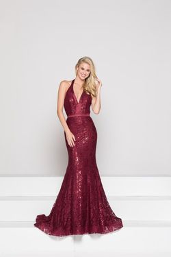 Style 1848 Colors Red Size 4 Floor Length Wedding Guest Tall Height Halter Mermaid Dress on Queenly