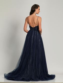 Style A9027 Dave and Johnny Navy Blue Size 6 Overskirt Prom Floor Length Ball gown on Queenly
