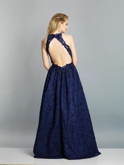 Style A7565 Dave and Johnny Blue Size 16 Navy Halter Floor Length Ball gown on Queenly