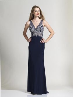 Style 2483 Dave and Johnny Blue Size 10 Dave & Johnny Black Tie Straight Dress on Queenly