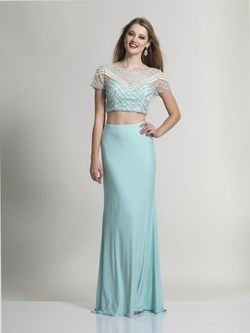 Style 1998 Dave and Johnny Blue Size 2 Military Turquoise Floor Length Straight Dress on Queenly