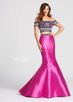 Style EW118038 Ellie Wilde Pink Size 2 Two Piece Tall Height Beaded Top Prom Mermaid Dress on Queenly