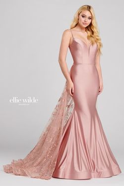 Style EW120009 Ellie Wilde Hot Pink Size 6 Jewelled Train Mermaid Dress on Queenly