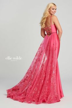 Style EW120009 Ellie Wilde Hot Pink Size 6 Pageant Tall Height Plunge Prom Mermaid Dress on Queenly
