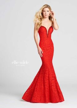 Style EW118036 Ellie Wilde Red Size 12 Pageant Jersey Military Floor Length Mermaid Dress on Queenly