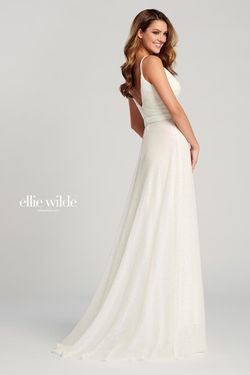 Style EW120069 Ellie Wilde White Size 12 V Neck Wedding Sequin A-line Dress on Queenly