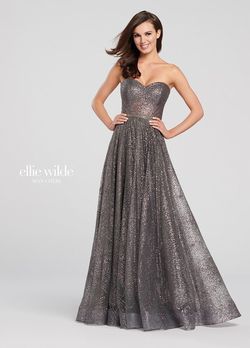 Style EW119002 Ellie Wilde Silver Size 8 Black Tie Prom A-line Dress on Queenly