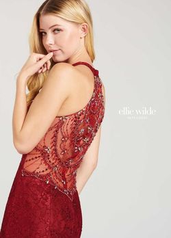 Style EW118007 Ellie Wilde Red Size 10 Tall Height Burgundy Prom Halter Mermaid Dress on Queenly