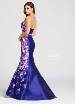 Style EW118005 Ellie Wilde Purple Size 14 Plus Size Print Silk Mermaid Dress on Queenly