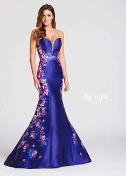 Style EW118005 Ellie Wilde Purple Size 14 Black Tie Mermaid Dress on Queenly