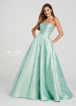 Style EW119013 Ellie Wilde Green Size 6 Quinceanera Floor Length Strapless Ball gown on Queenly