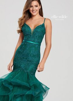 Style EW119008 Ellie Wilde Green Size 16 Ruffles Emerald Mermaid Dress on Queenly