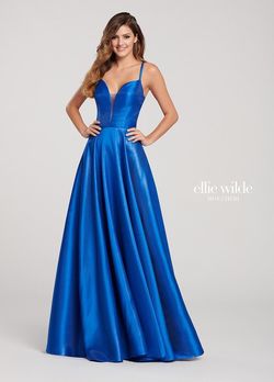 Style EW119181 Ellie Wilde Blue Size 4 Floor Length Silk A-line Dress on Queenly