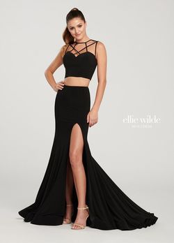 Style EW119152 Ellie Wilde Black Tie Size 2 Two Piece Jersey Side slit Dress on Queenly