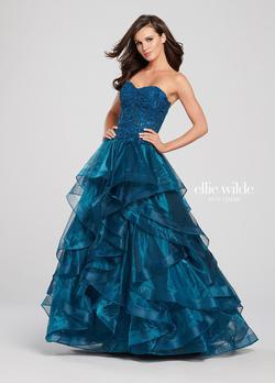 Style EW119133 Ellie Wilde Blue Size 16 Pageant Tall Height Strapless Prom Ball gown on Queenly