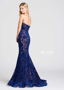 Style EW118052 Ellie Wilde Navy Blue Size 6 Military Floor Length Mermaid Dress on Queenly
