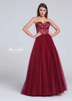 Style EW117058 Ellie Wilde Red Size 14 Tall Height Burgundy Prom A-line Dress on Queenly
