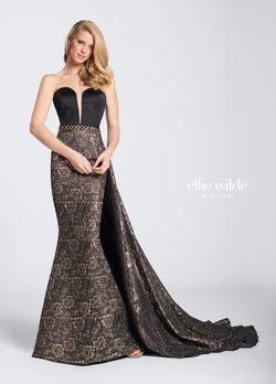 Style EW21768 Ellie Wilde Black Size 4 Tall Height Floor Length Train Prom Mermaid Dress on Queenly