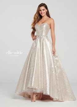 Style EW119077 Ellie Wilde Gold Size 12 Floor Length A-line Dress on Queenly