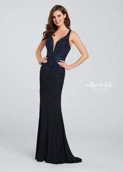 Style EW119019 Ellie Wilde Black Tie Size 4 Floor Length Prom Straight Dress on Queenly