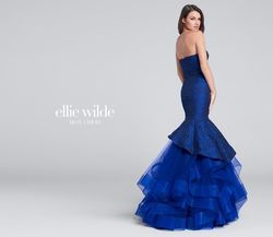 Style EW117142 Ellie Wilde Royal Blue Size 8 Black Tie Floral Mermaid Dress on Queenly