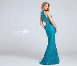 Style EW117057 Ellie Wilde Blue Size 6 Halter Floor Length Mermaid Dress on Queenly