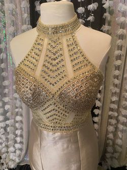 wow couture Gold Size 12 Sheer $300 Mermaid Dress on Queenly