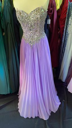 WOW COUTURE Purple Size 12 Beaded Top Strapless Prom A-line Dress on Queenly