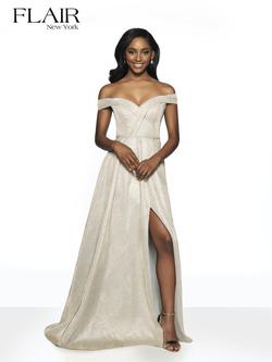 Style 19407 Flair Prom Silver Size 12 Prom Side slit Dress on Queenly