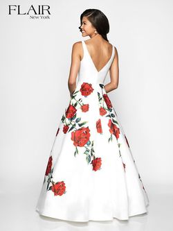 Style 19048 Flair Prom White Size 10 Pattern Tall Height Print Pageant Floor Length A-line Dress on Queenly