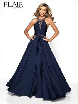 Style 19105 Flair Prom Blue Size 2 19105 Halter Tall Height Navy Floor Length A-line Dress on Queenly